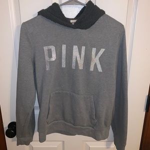 Victoria’s Secret PINK Grey Hoodie with Fuzzy Hood
